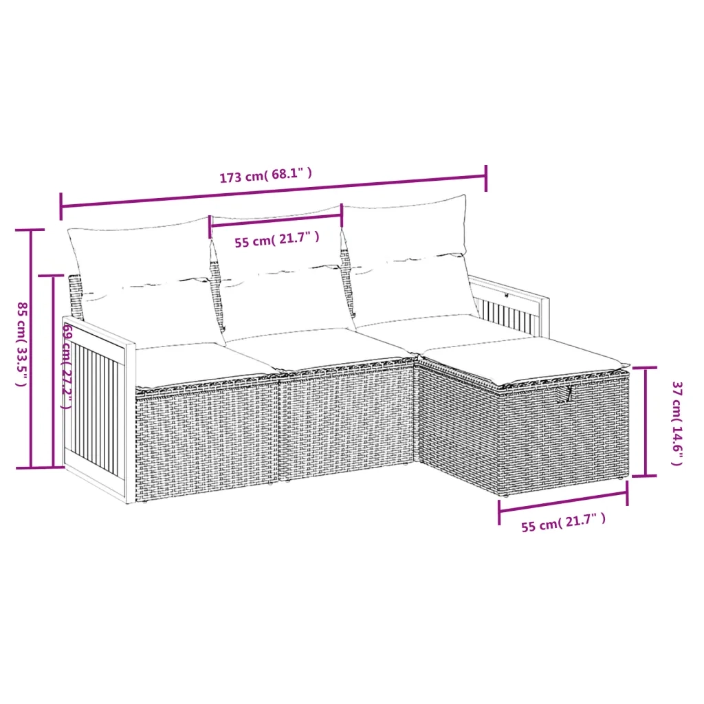 Set Divani da Giardino 4 pz con Cuscini Nero in Polyrattan 3265703