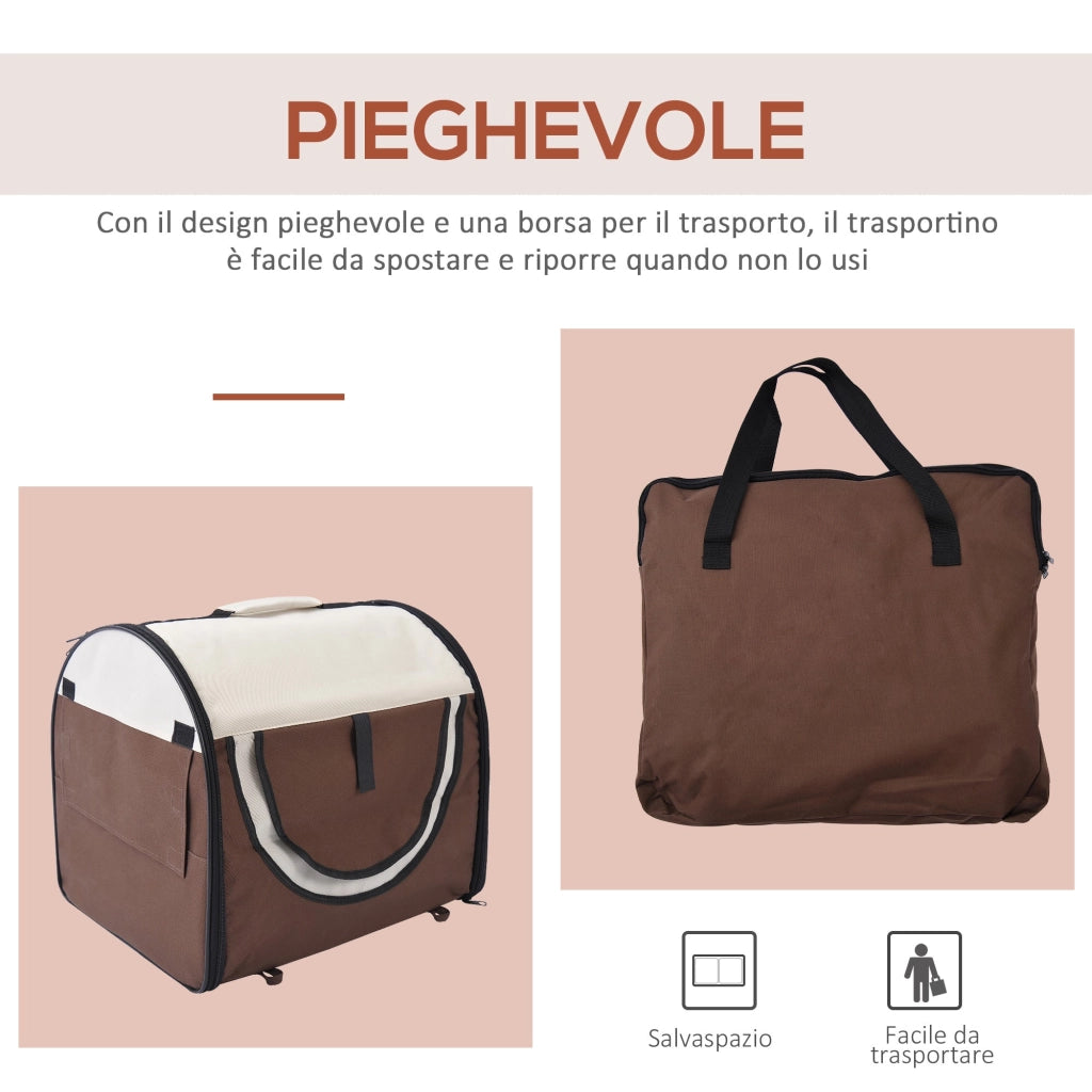 Trasportino per Cani e Gatti Pieghevole Caffè 61x46x51 cm
