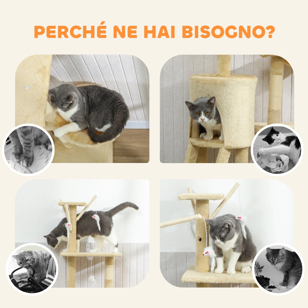 Torre per Gatti con Casetta e Piattaforme ¨C Xylo ¨C 60x35x134 cm Beige