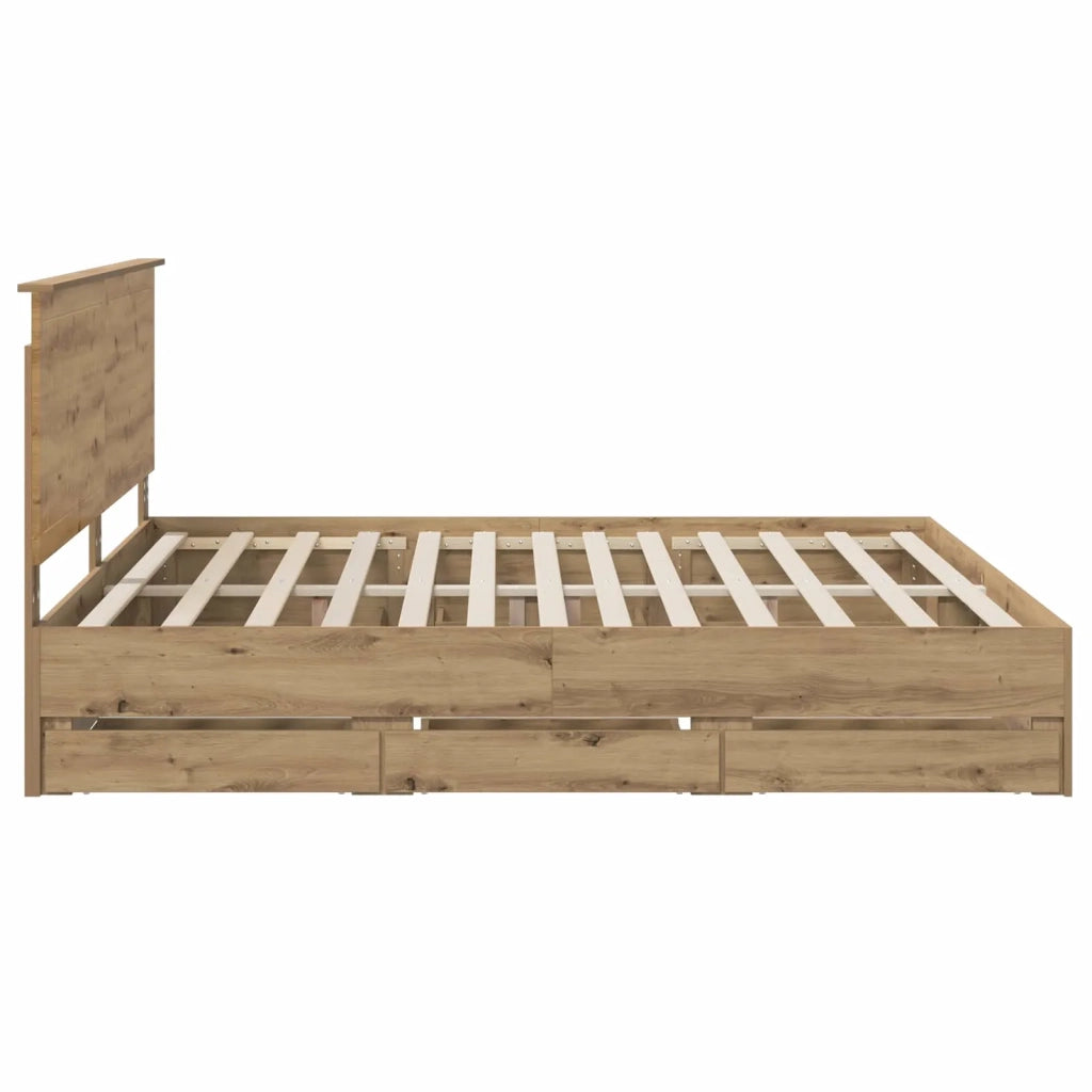 Bed Frame with Storage and Headboard Artisan Oak 180 x 200 cm 3445837
