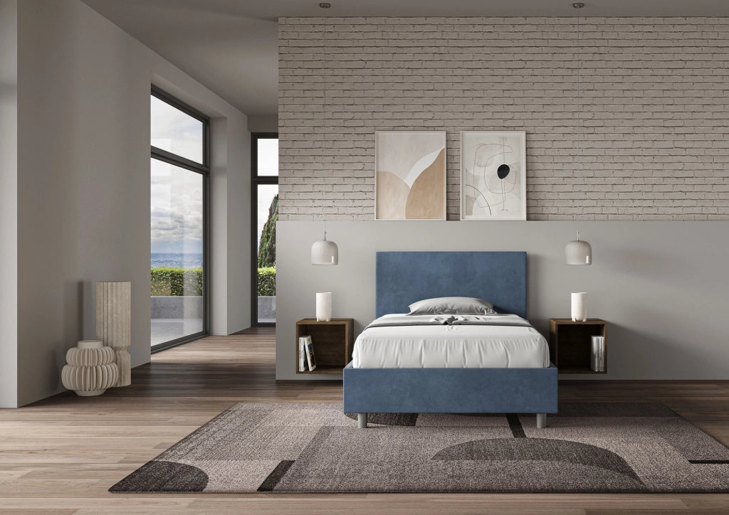 BS COM Letto una piazza e mezza contenitore imbottito 120x190 microfibra blu