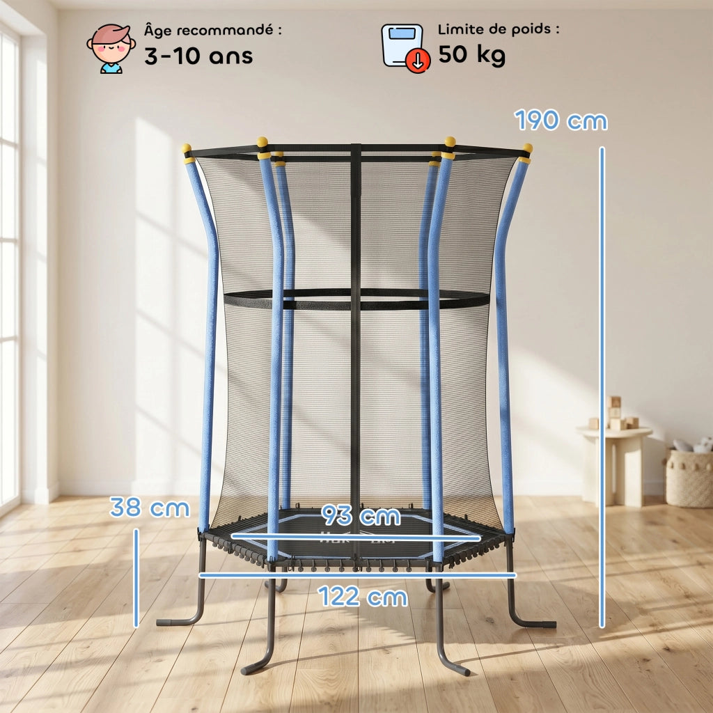 Tappeto elastico per bambini ¨C zephmum ¨C ? 163x190 cm blu nero con rete di sicurezza