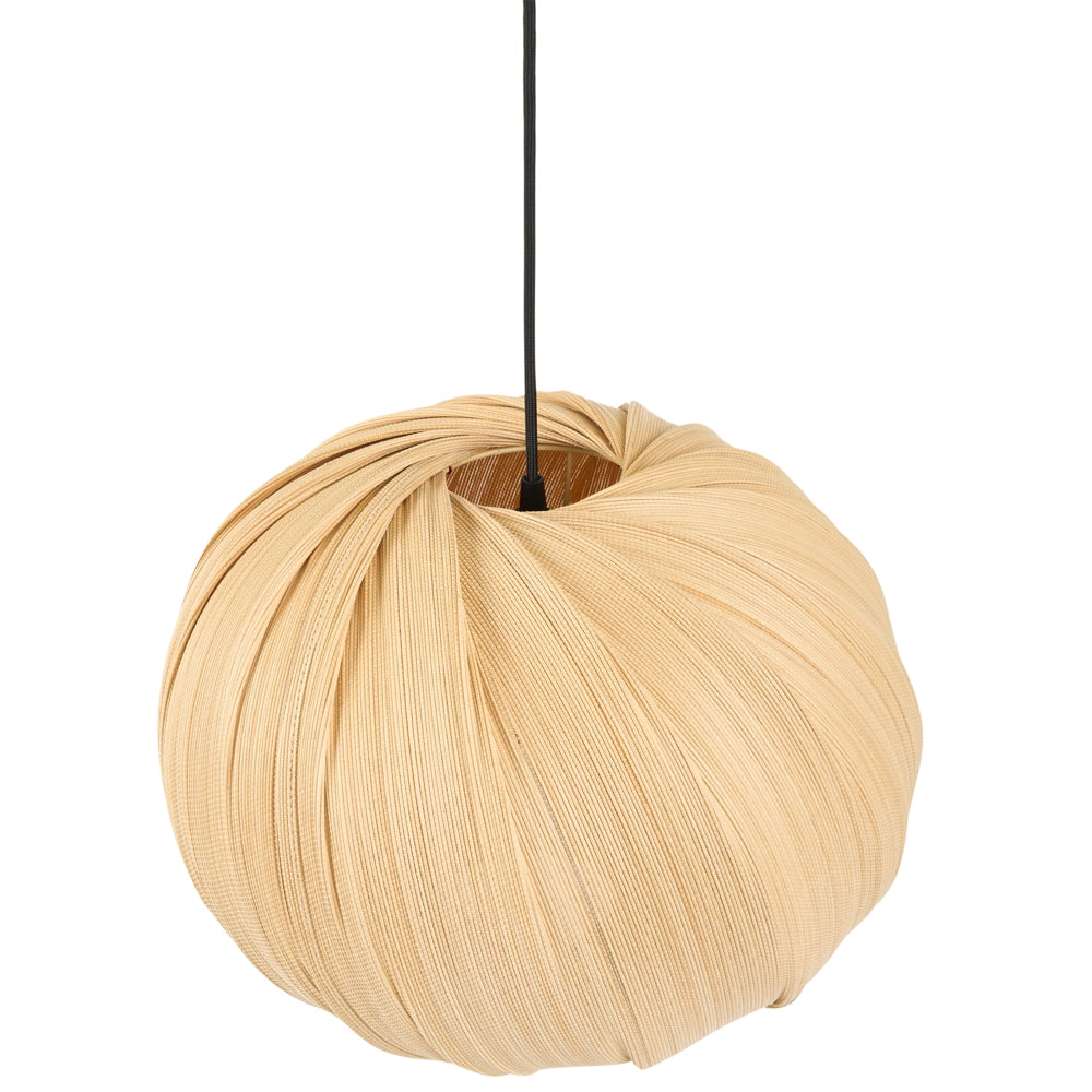 Lampada a sospensione con paralume in bambù naturale, forma sferica intrecciata, stile boho, rustico e Japandi