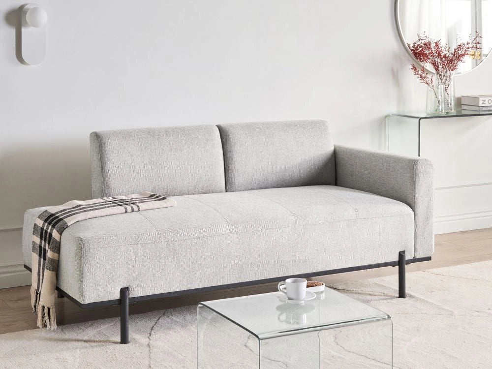 Chaise Lounge destra Grigio chiaro in finto lino Stile minimalista Gambe in metallo Chaise da salotto