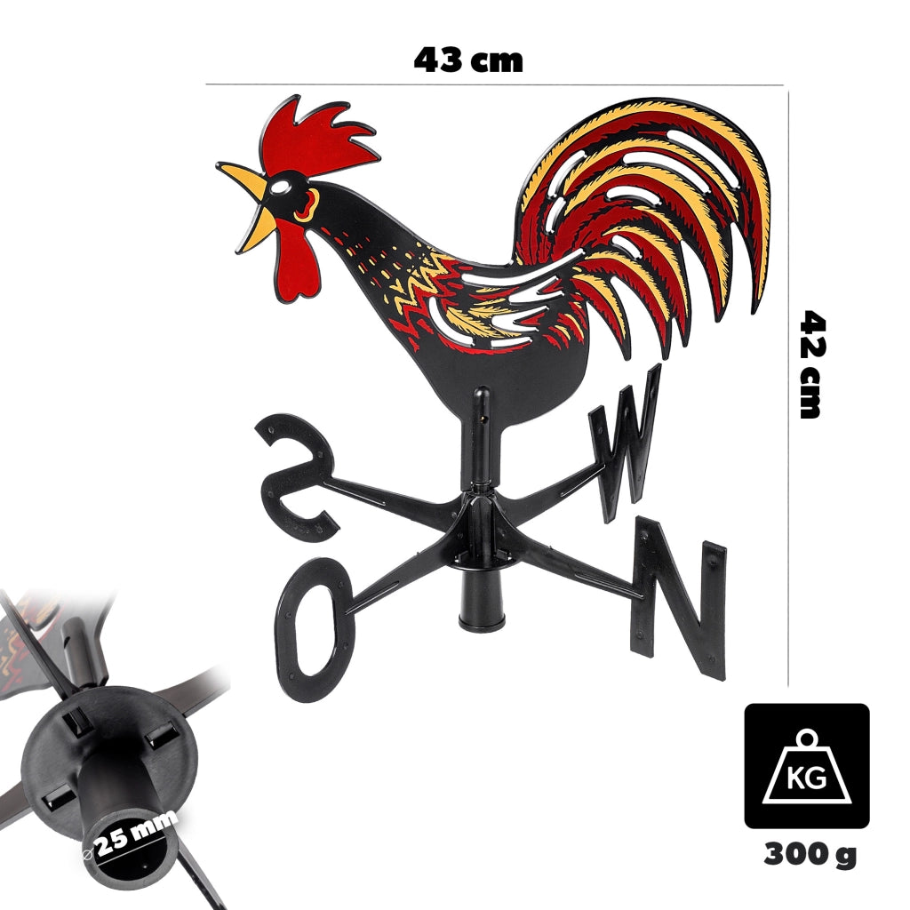 KADAX Rooster Garden Weather Bander, Rosa dei Venti decorativa da giardino a forma di gallo, per tetto