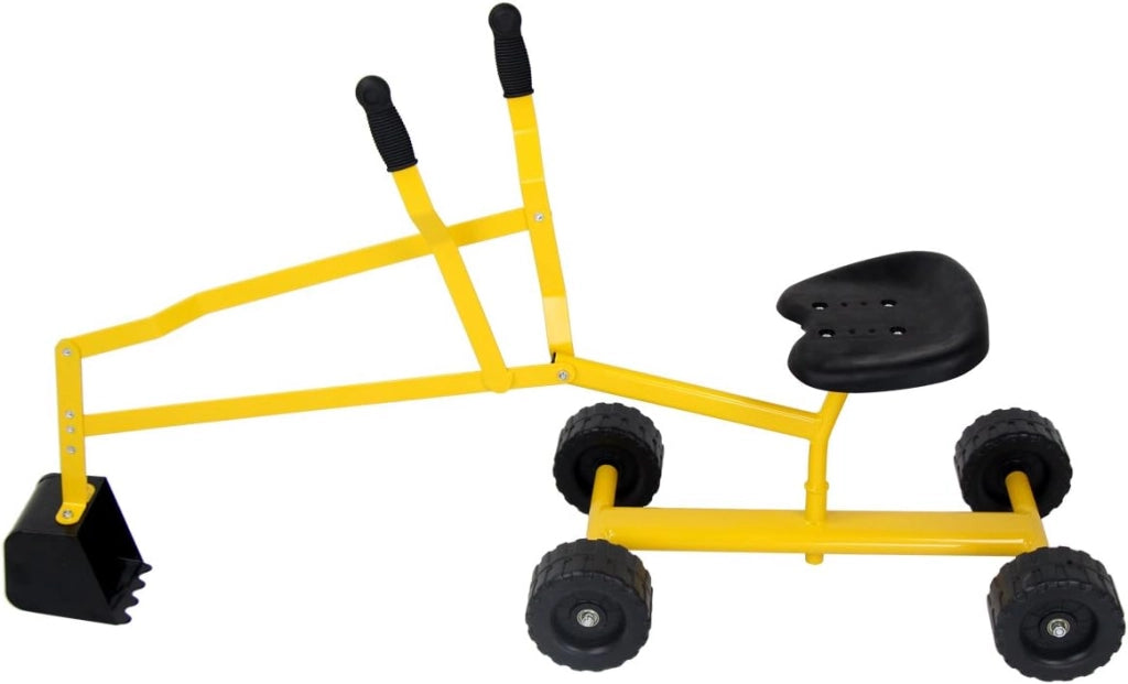 Ruspa Giocattolo Cavalcabile per Bambini, Escavatore di Sabbia Metallico per Bambini con Ruote, Rotazione di 360°, Carico 50 kg, 56x35x81 cm, Giallo (Stile 2)