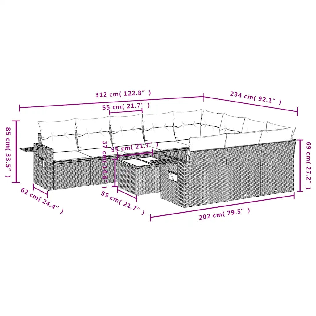 Set Divani da Giardino 11 pz con Cuscini Polyrattan Marrone 3220702