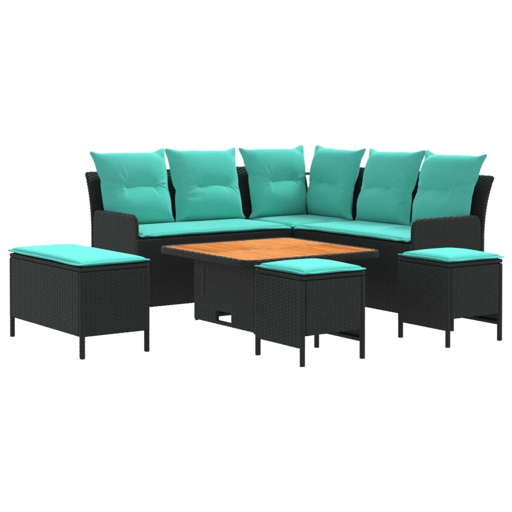 Set di Mobili con cuscino 7 pcs Nero e Turchese Rattan in PE 3422215