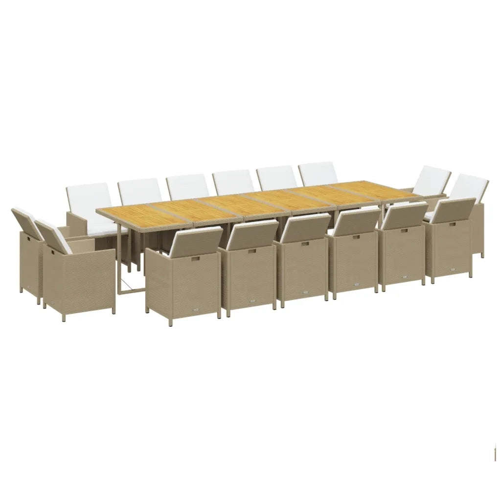 Set da Pranzo per Giardino 17pz con Cuscini in Polyrattan Beige 3095636