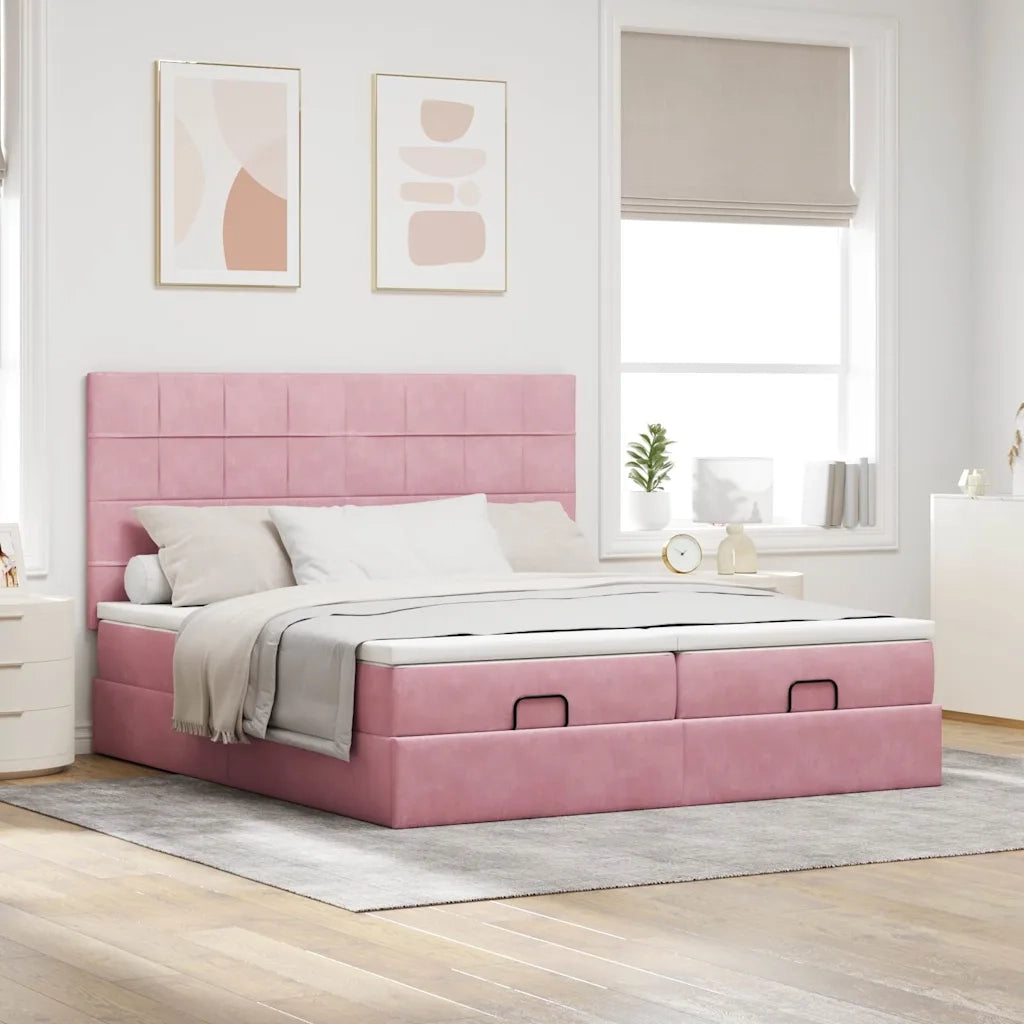 Struttura Letto Pouf con Materassi Rosa 180x200 cm Velluto 3314626