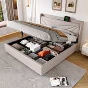 LETTO Contenitore 160x200 cm con USB e USB-C Beige in cotone e lino