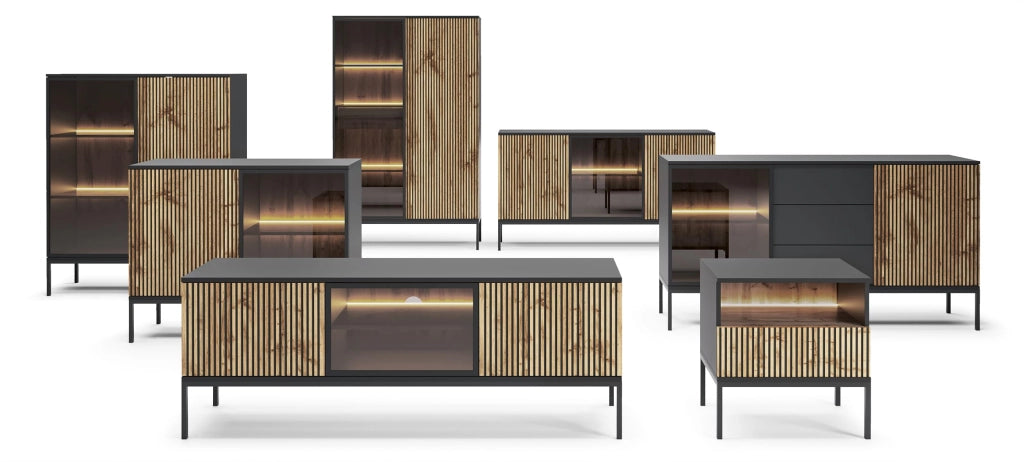 Komodee Set mobili soggiorno Laval Nero/Rovere 257x126x39 cm