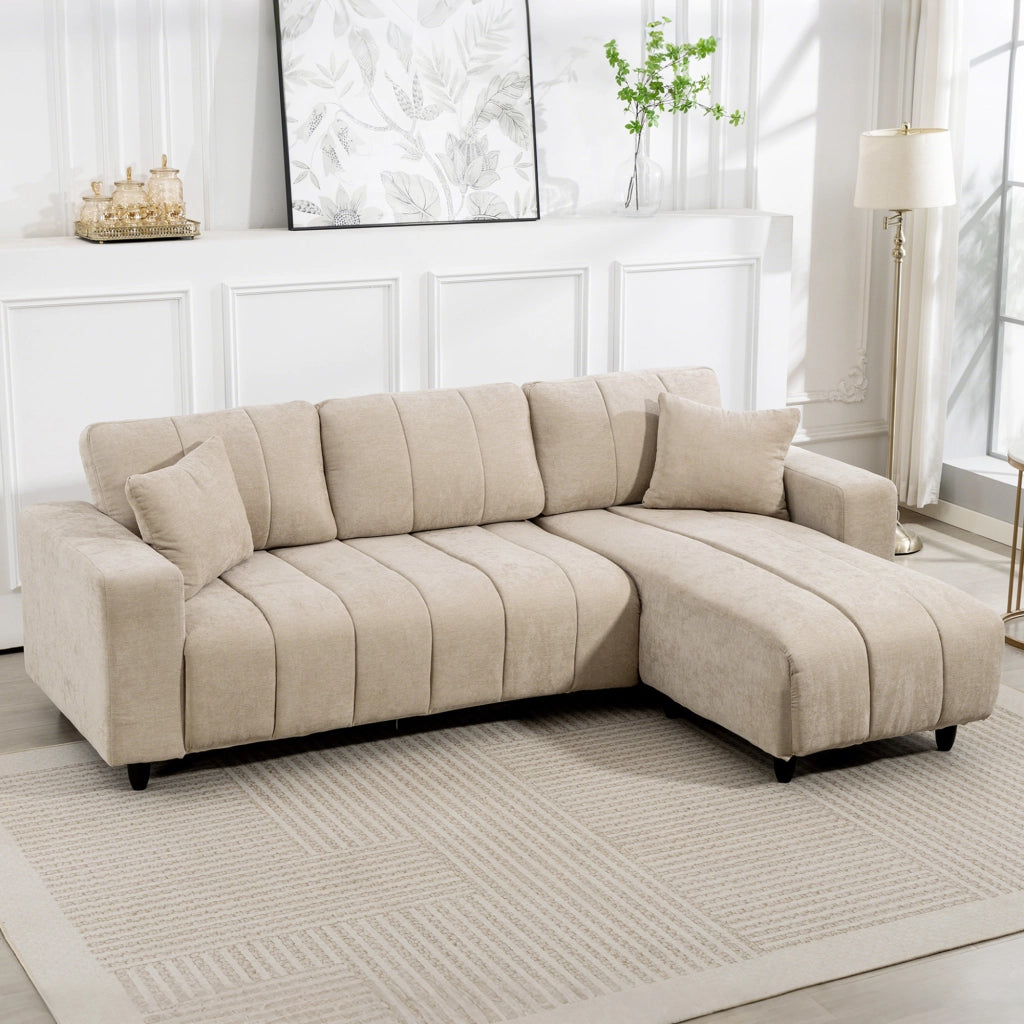 Divano angolare 3 posti con chaise longue ¨C Minimal ¨C beige 242x156x87cm