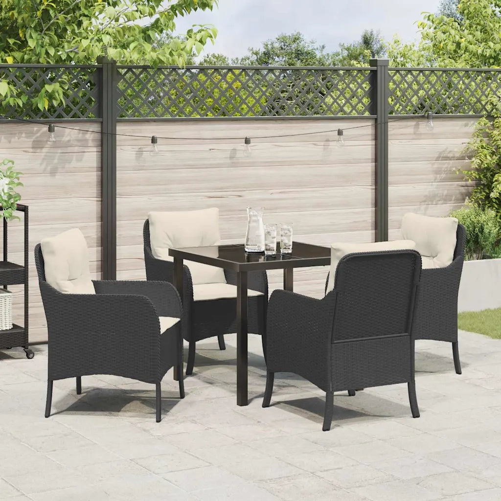 Set da Pranzo per Giardino con cuscino 5 pcs Nero polyrattan
