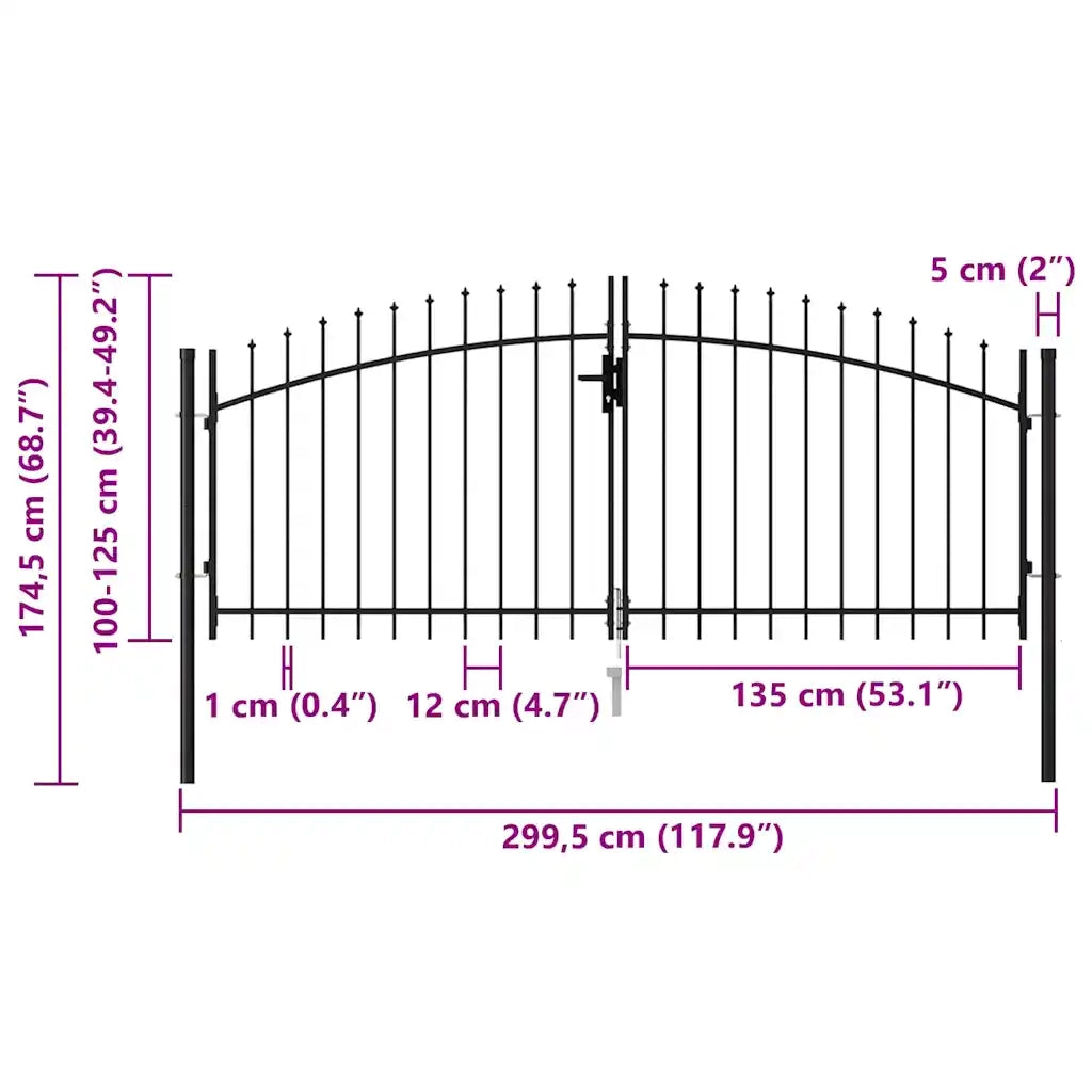 Cancello per recinzione Woerden Doppia porta con punta superiore 299,5x174,5 cm 146027