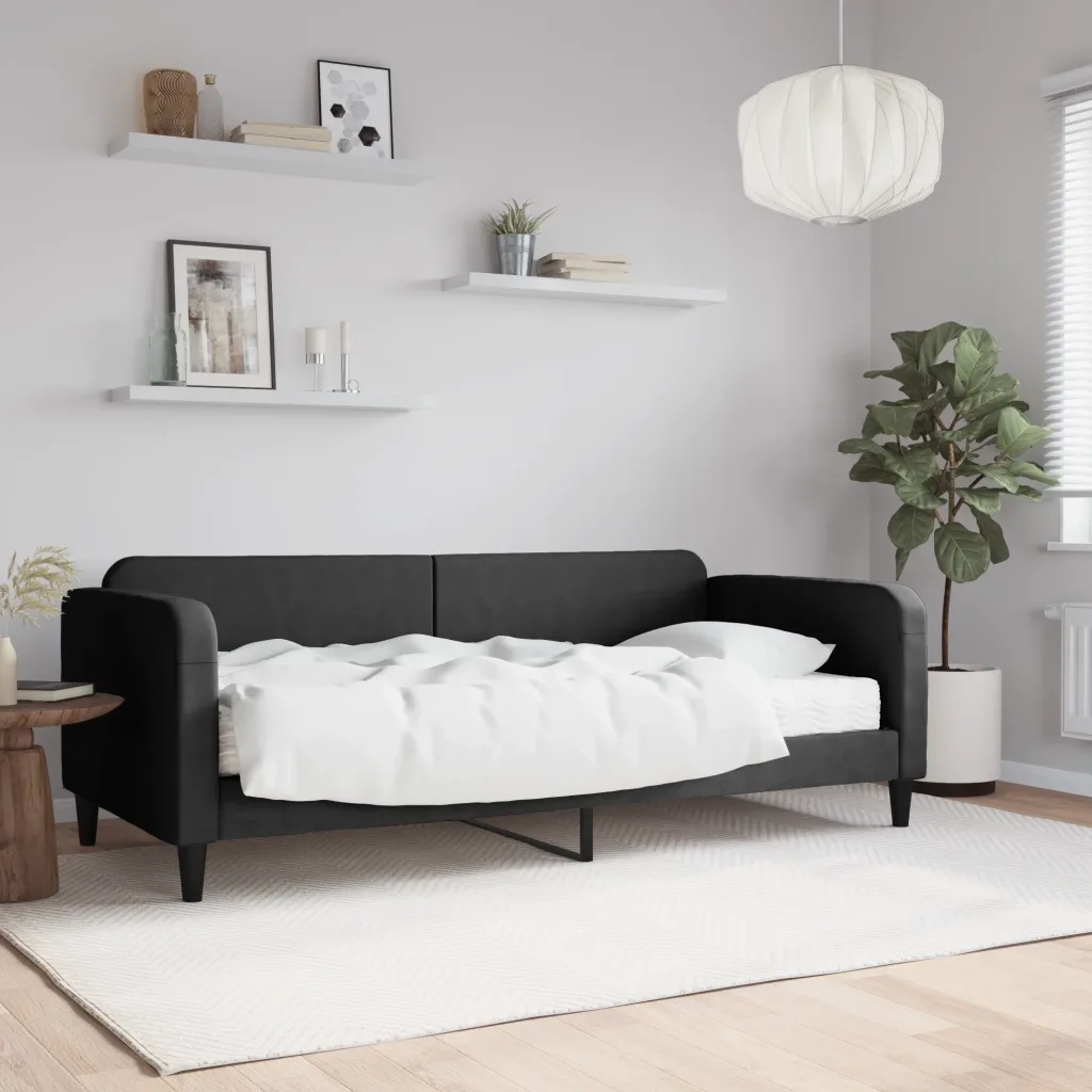 Divano letto | Sof¨¤ letto | Letto singolo con Materasso Nero 90x200 cm in Tessuto