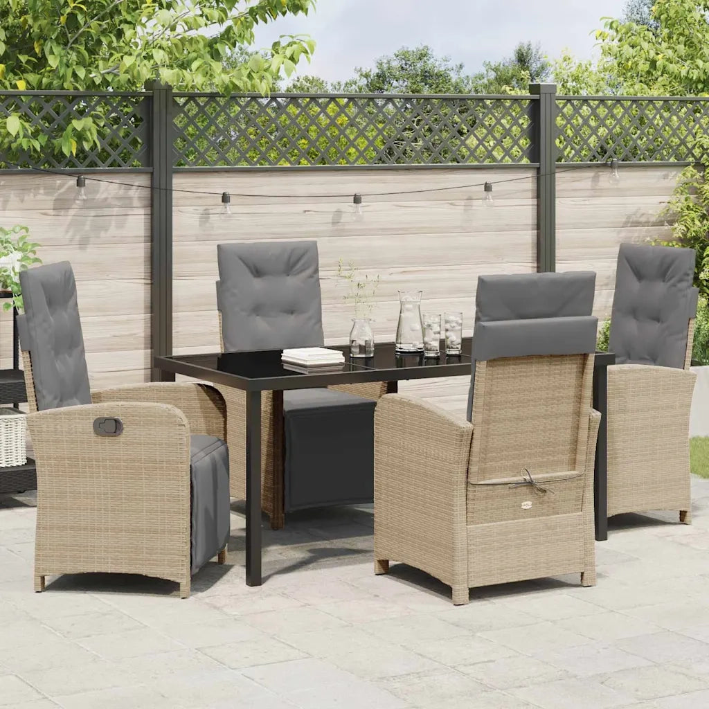 Set da Pranzo per Giardino con cuscino 5 pcs Beige polyrattan