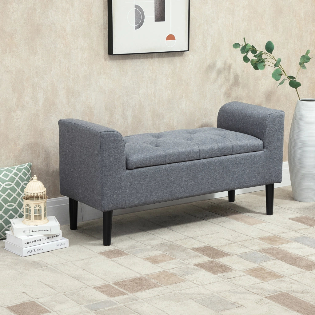 Panca contenitore imbottita ¨C Xylo ¨C lino grigio chiaro, legno di caucci¨´, 116x44x58 cm