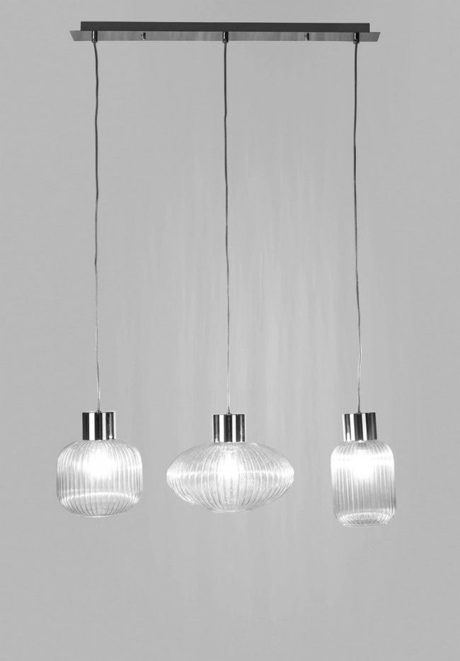 Lampadario 3 luci trasparente 85x30x120h
