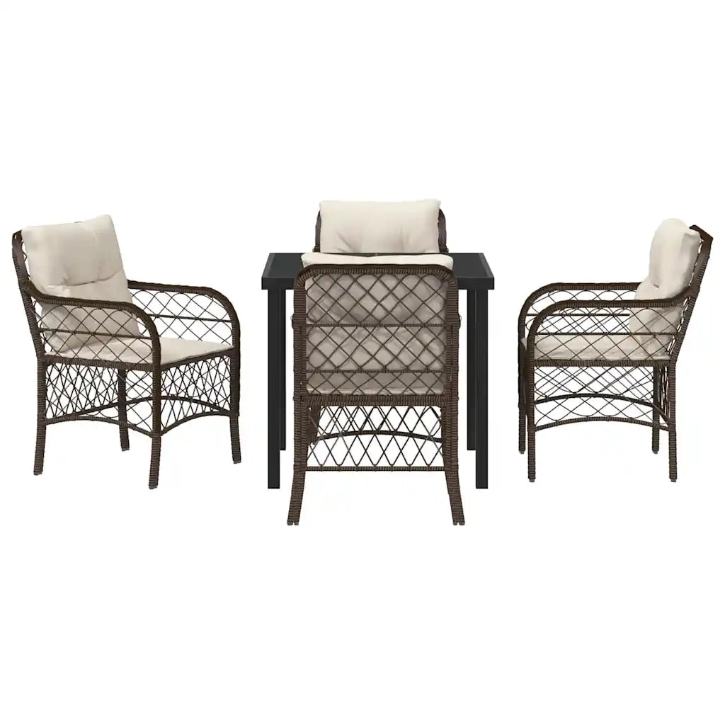 Set da Pranzo per Giardino con cuscino 5 pcs Marrone polyrattan