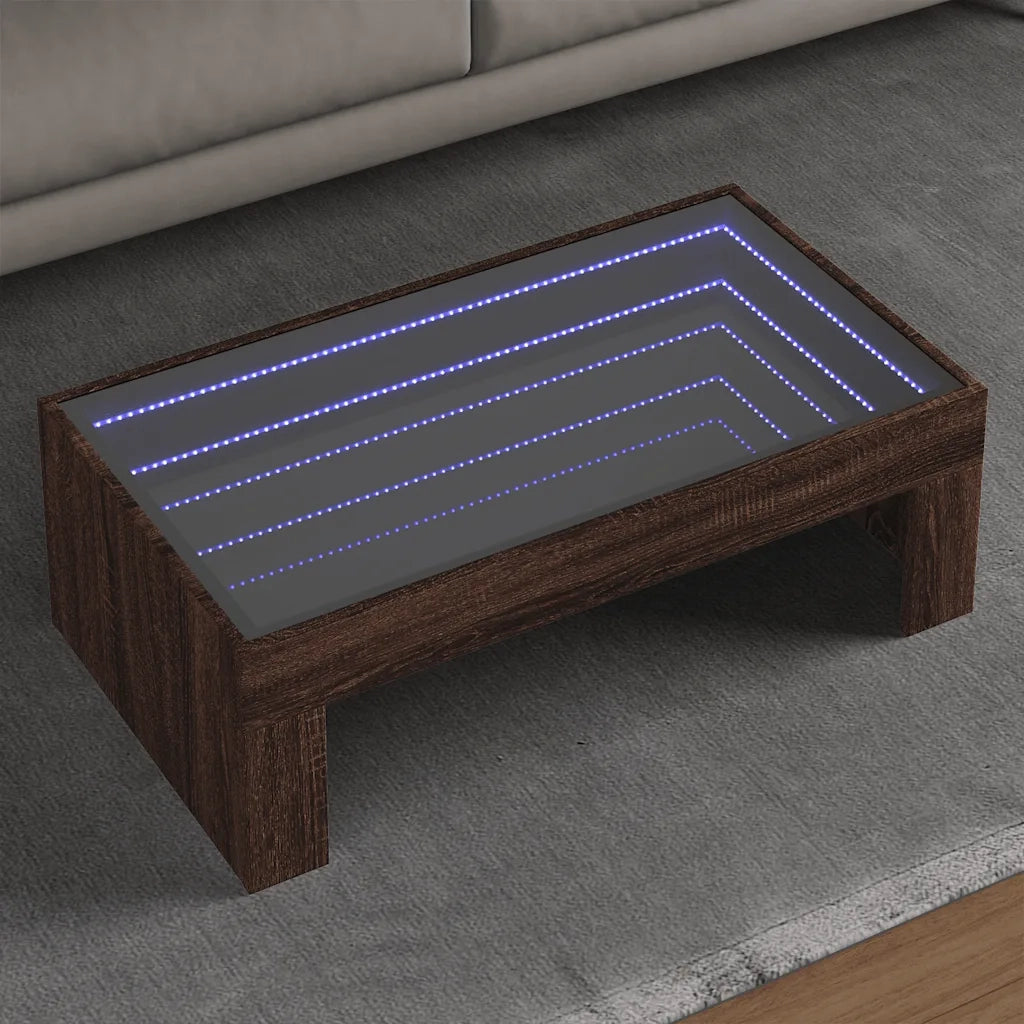 Tavolino da Salotto con LED Infinity Rovere Marrone 90x50x30 cm 847622