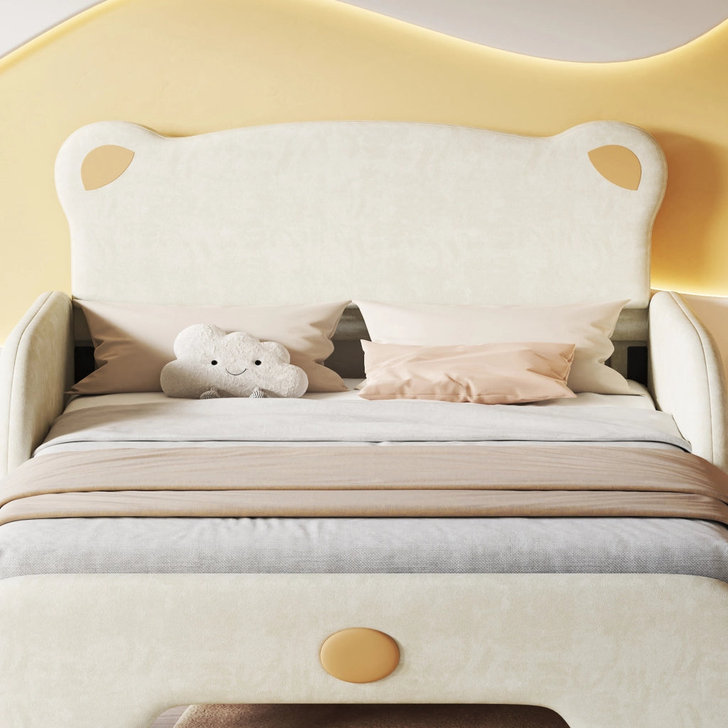 LETTO Matrimoniale in velluto beige 140x200 cm con forma a orso