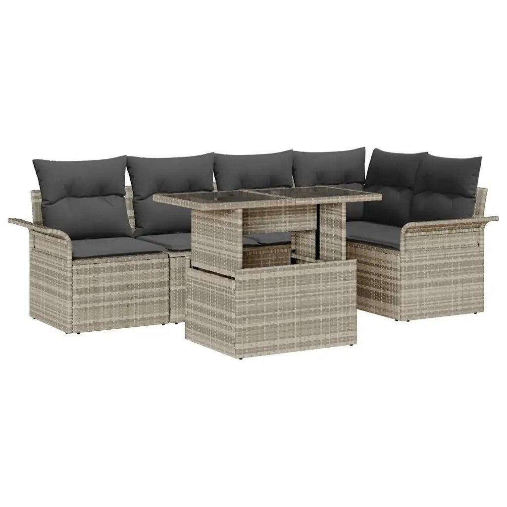 Set Divano da Giardino 6 pcs Grigio chiaro polyrattan