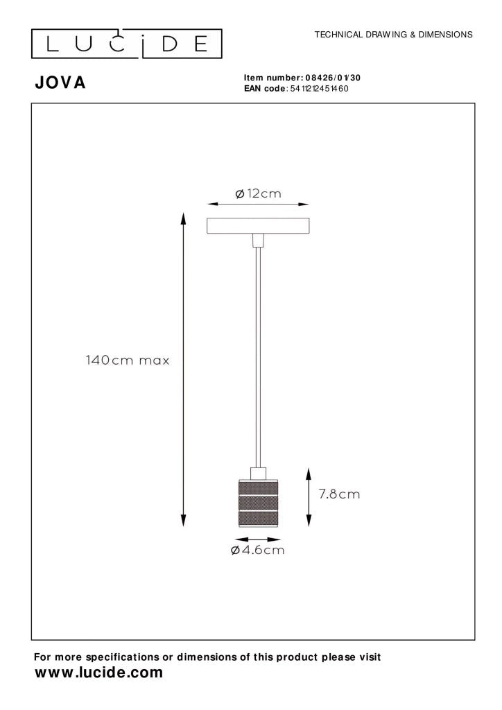 Lampada a sospensione moderna nera Jova E27 60W Lucide