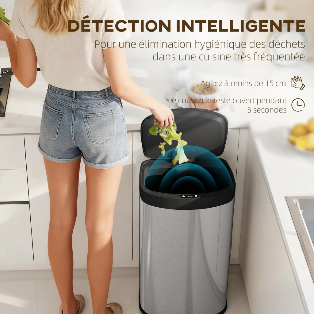 Pattumiera Automatica da Cucina 55L ¨C Xylo ¨C Acciaio Inossidabile Argento 38x28,5x69cm