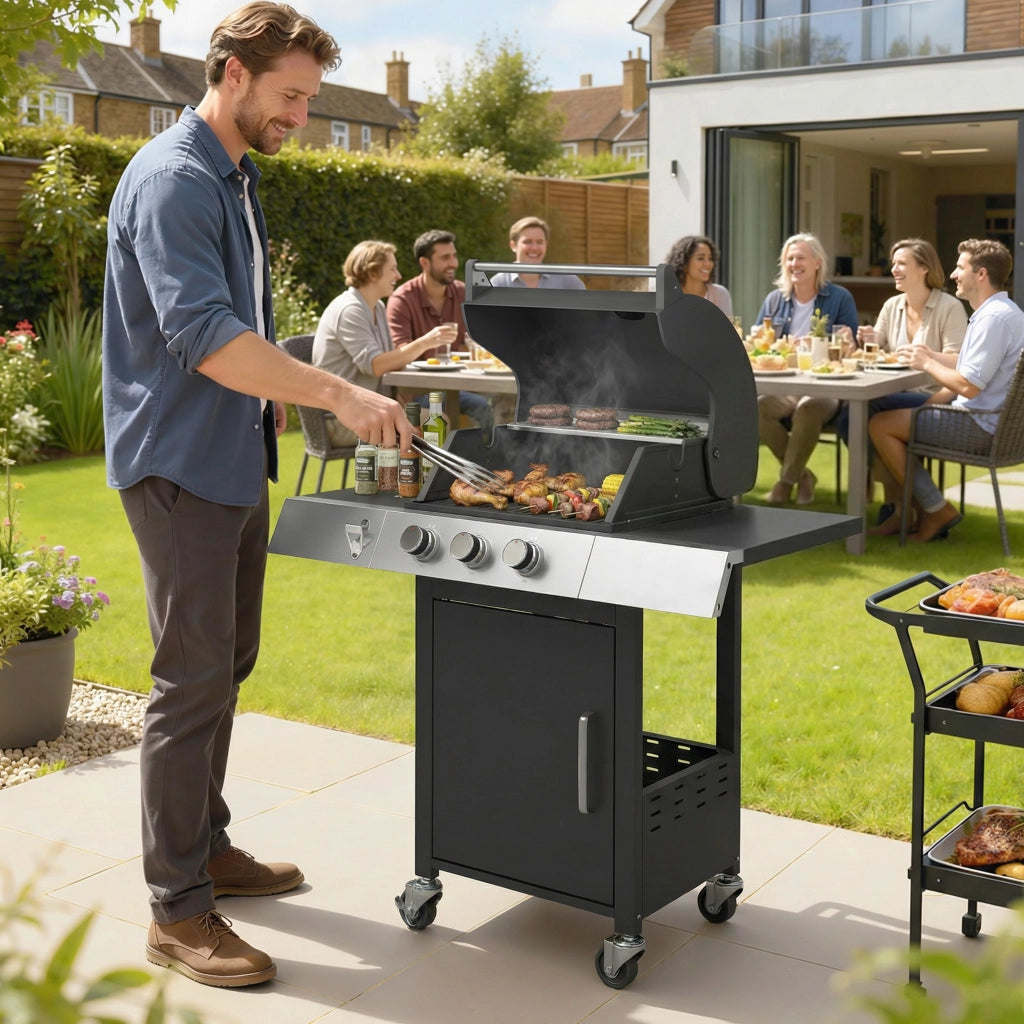Barbecue a Gas 3 Bruciatori ¨C Minimal ¨C 109x50x109 cm Nero