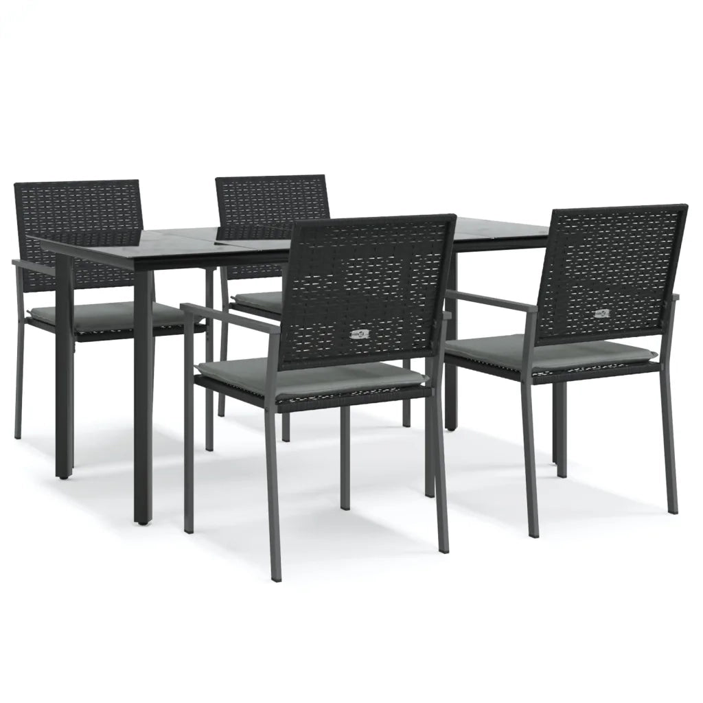 Set Pranzo da Giardino 5pz | Set Salotto da Giardino con Cuscini in Polyrattan e Acciaio