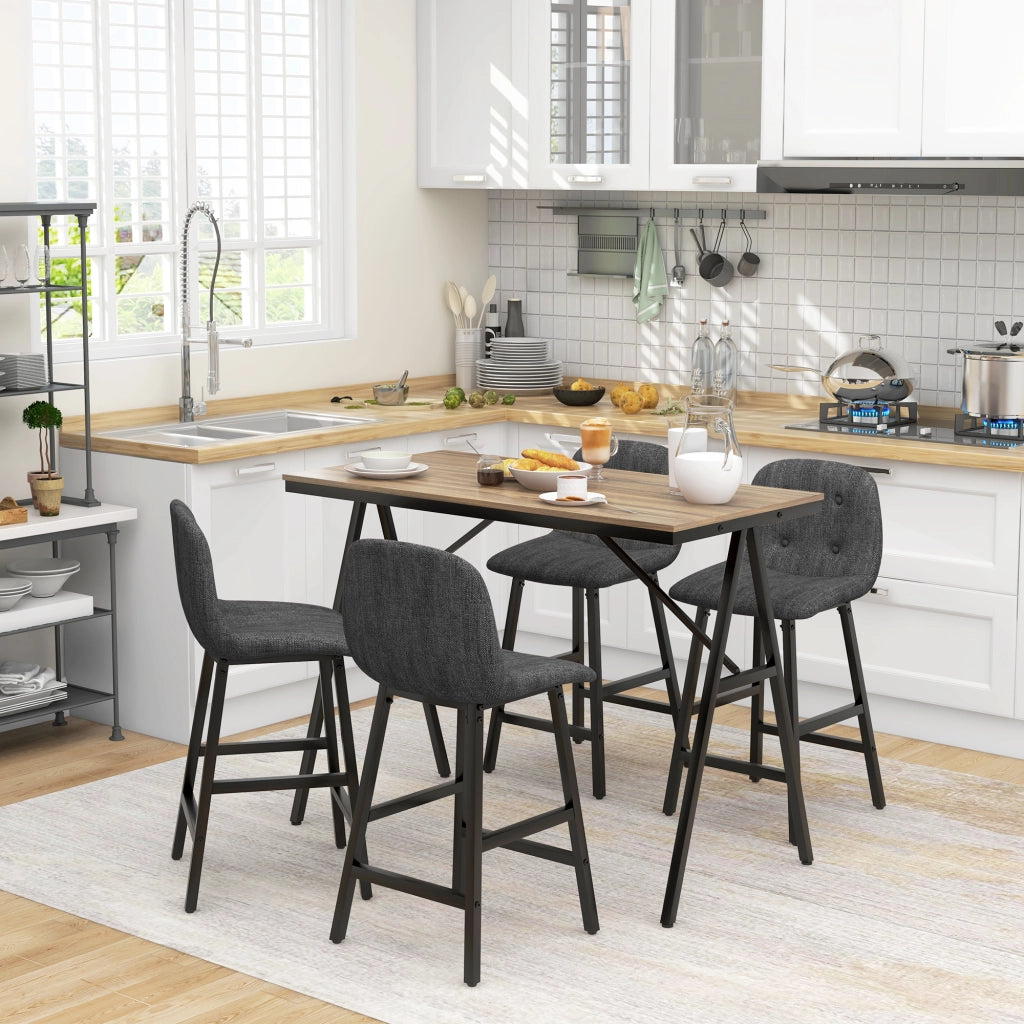 Set tavolo da pranzo e 4 sedie ¨C Minimal ¨C telaio metallo, tessuto grigio scuro, piano legno