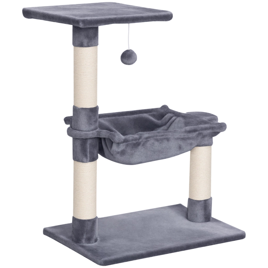 Arbre ¨¤ chat con 3 griffoirs, plateforme, hamac e boule ¨C Minimal ¨C grigio, 50x36x70 cm