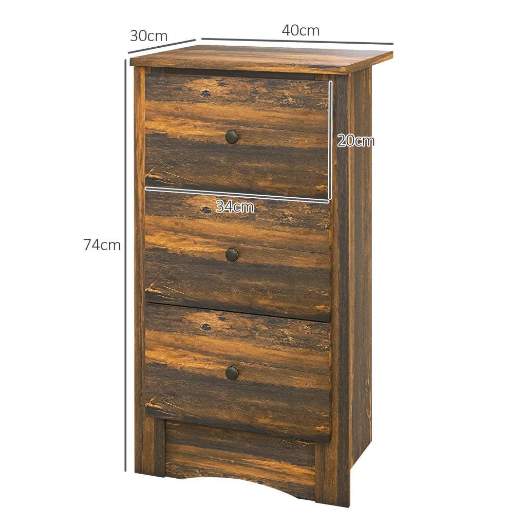 Comodino 3 Cassetti ¨C Xylo ¨C Legno Marrone Rustico 40x30x74 cm