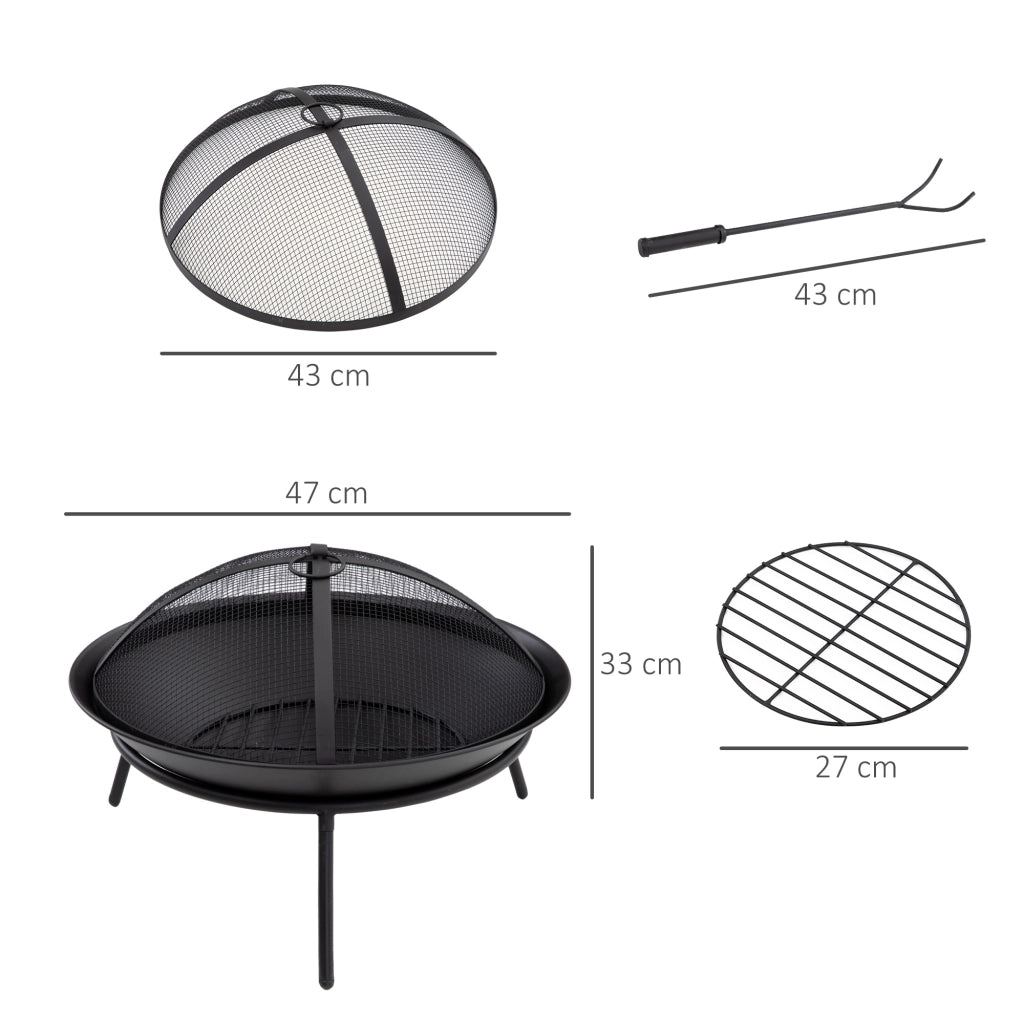 Braciere da Esterno con Coperchio e Attizzatoio ¨C Minimal ¨C ?47x33 cm Nero