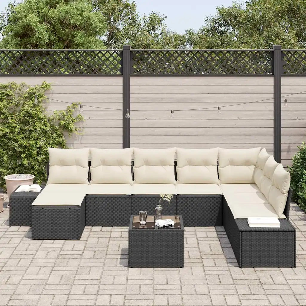 Set Divano da Giardino 8 pcs Nero e Crema polyrattan