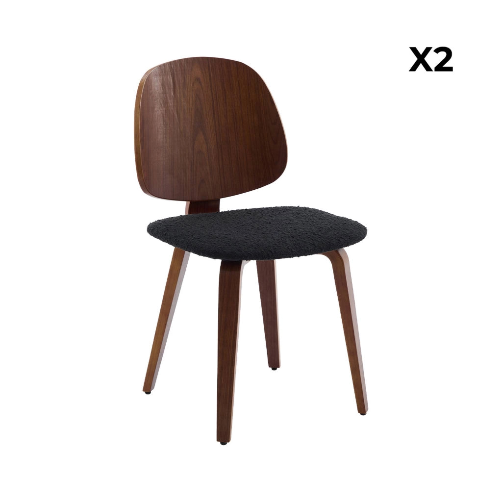 Sedia in legno curvato e bouclé, set di 2, nero