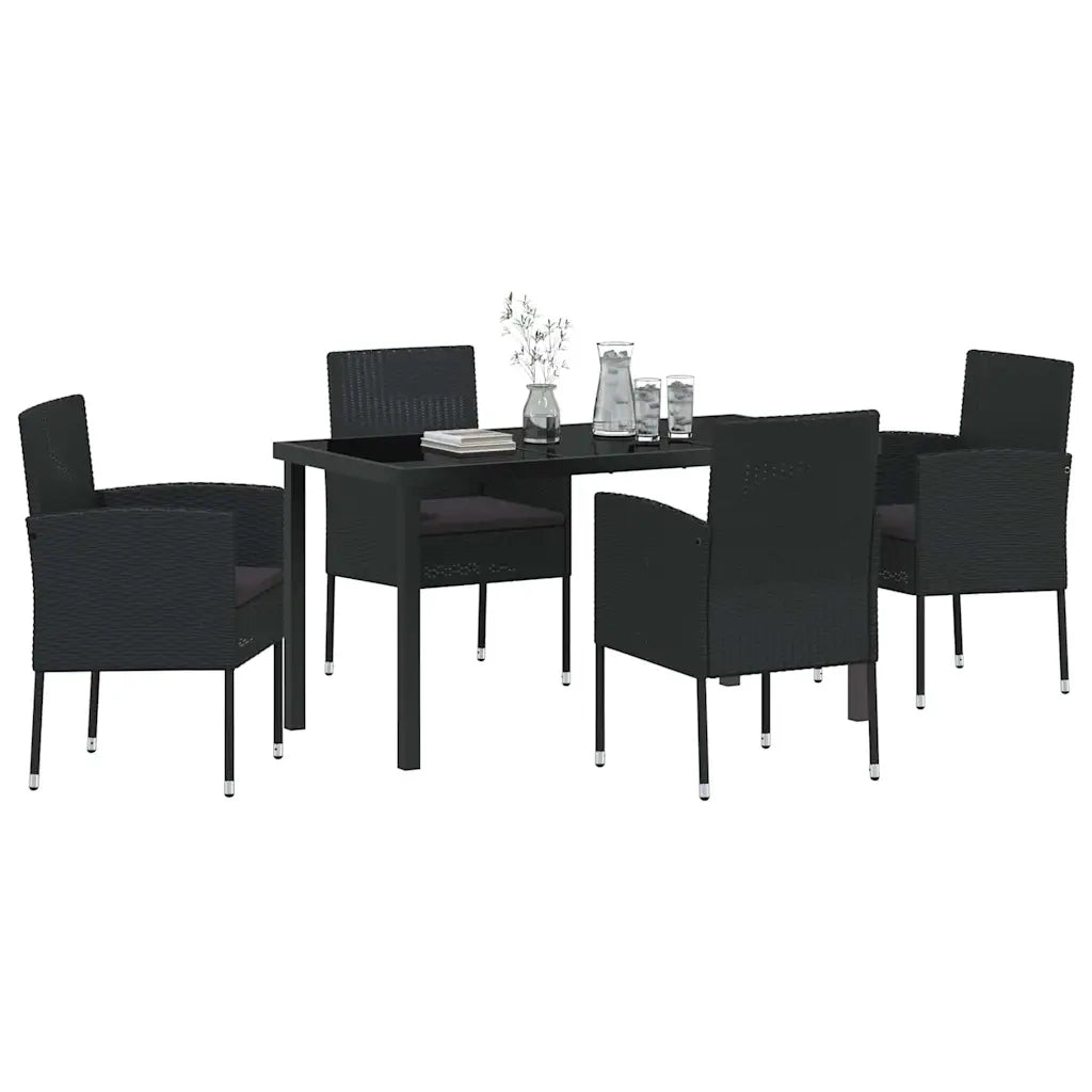 Set da Pranzo per Giardino con cuscino 5 pcs Nero polyrattan