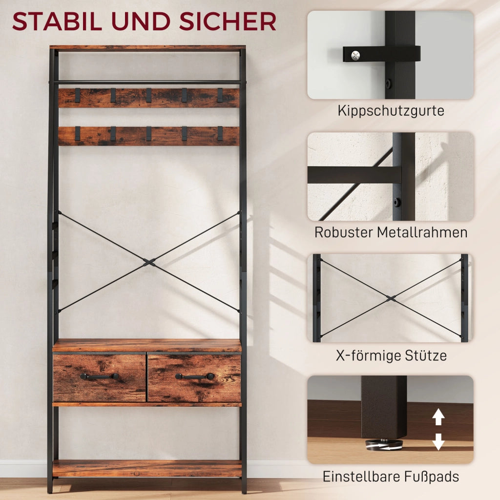 Scarpiera con appendiabiti e panca ¨C Minimal ¨C marrone, metallo, legno