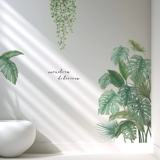 Decorazione per parete con piante verdi di Tanlaby, foglie tropicali, foglie di palma naturali, decorazione per parete per donne, soggiorno, camera da letto, ufficio, sfondo per divano, arredamento domestico.