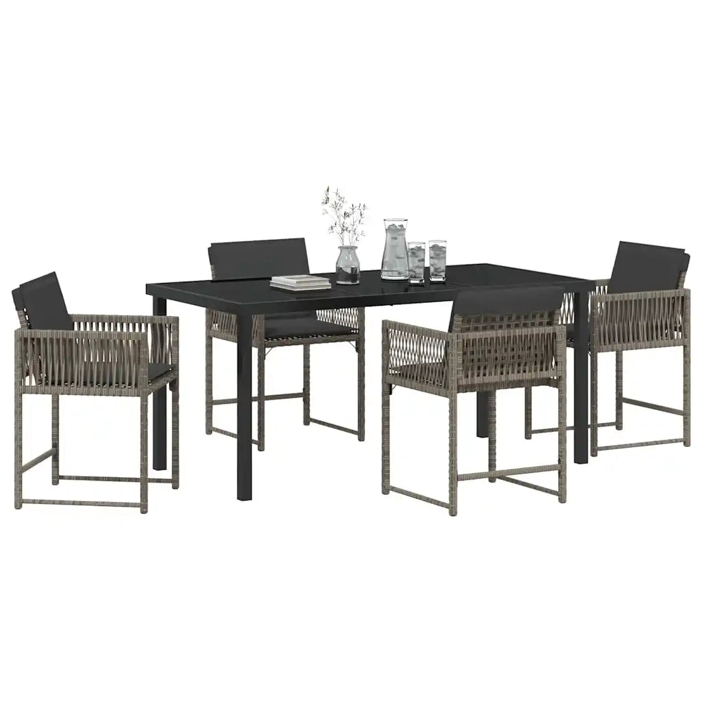 Set da Pranzo per Giardino 5 pcs Grigio polyrattan