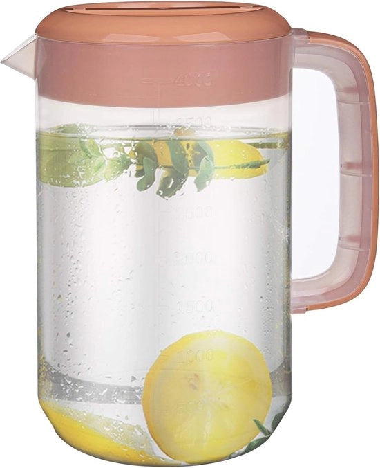 Karaf da 4L con coperchio rosso, becher per misurare, ideale per tisane fredde, limonata e bevande.