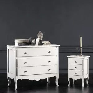 Gruppo 1 cassettiera 2 comodini shabby bianco opaco (1305) (1306) - Mobili 2G