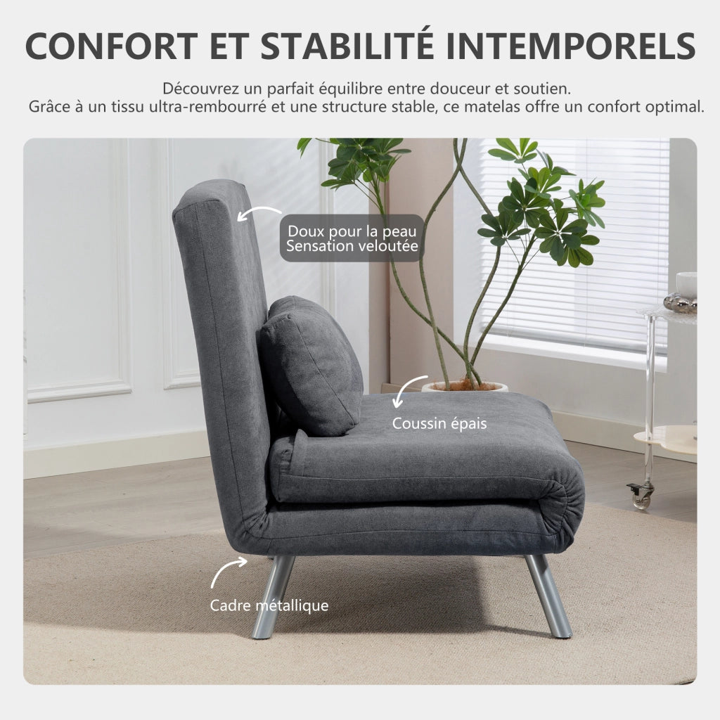 Poltrona letto clic-clac 1 posto con schienale regolabile e cuscino ¨C Xylo ¨C Grigio scuro