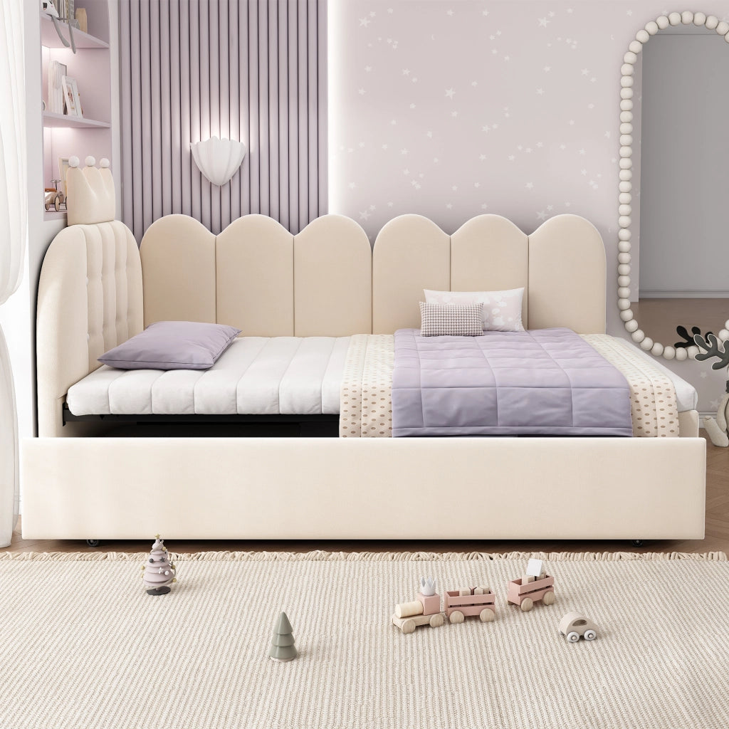 Sofa letto con letto estraibile velluto beige 90x200 cm