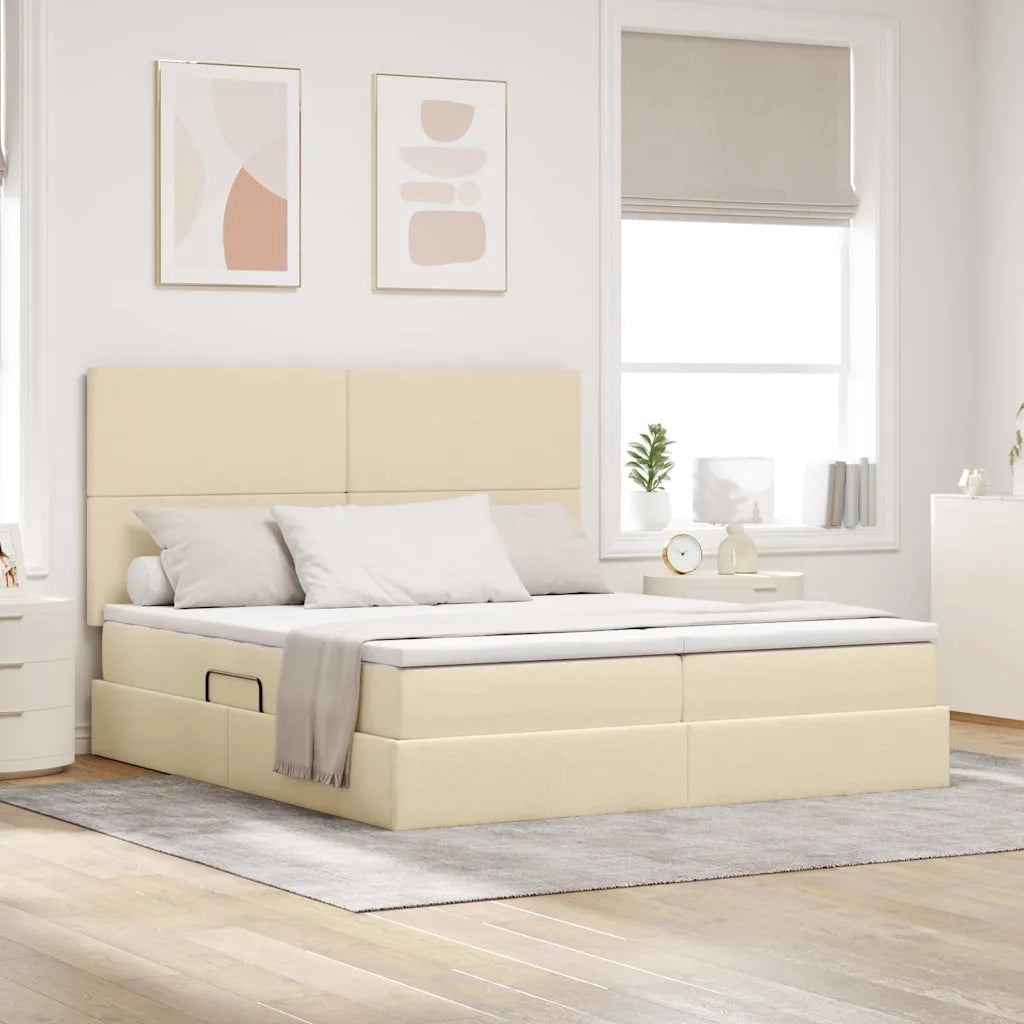 Letto con Contenitore Crema 200 x 200 cm Pelle Sintetica