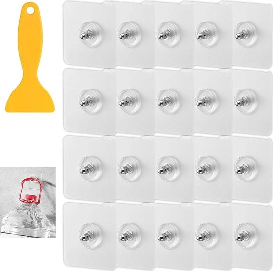 Viti Adesive trasparenti con griffe per foto - Pacchetto da 20 con raschietto piccolo - Nessuna foratura necessaria klevende spijker