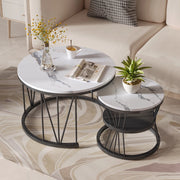 Tavolino da salotto rotondo 70x70x45 cm set 2 pezzi sovrapponibile  tavolino salotto moderno con struttura in metallo-nero