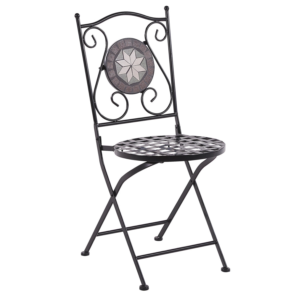 Set di 2 sedie da giardino in metallo Nero pieghevoli con schienale intagliato a mosaico modello stile vintage