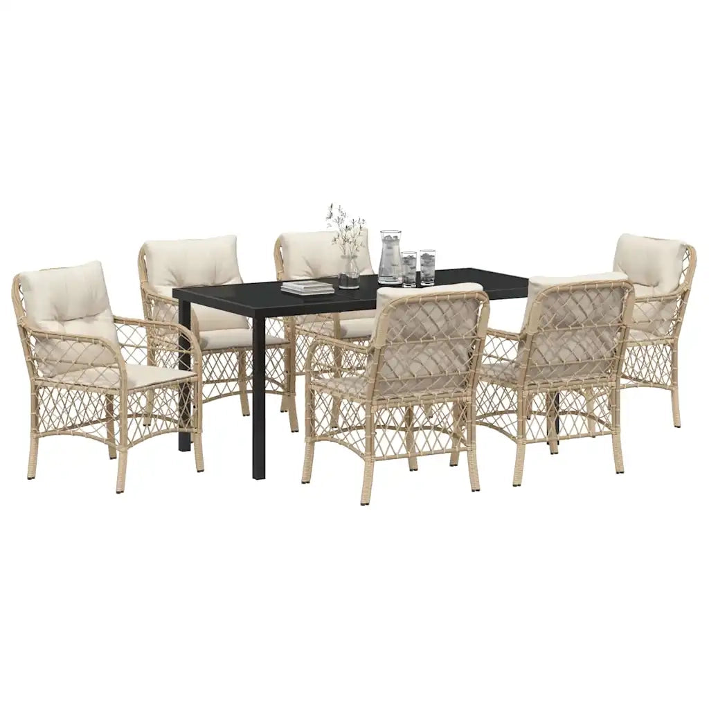 Set da Pranzo per Giardino con cuscino 7 pcs Beige polyrattan